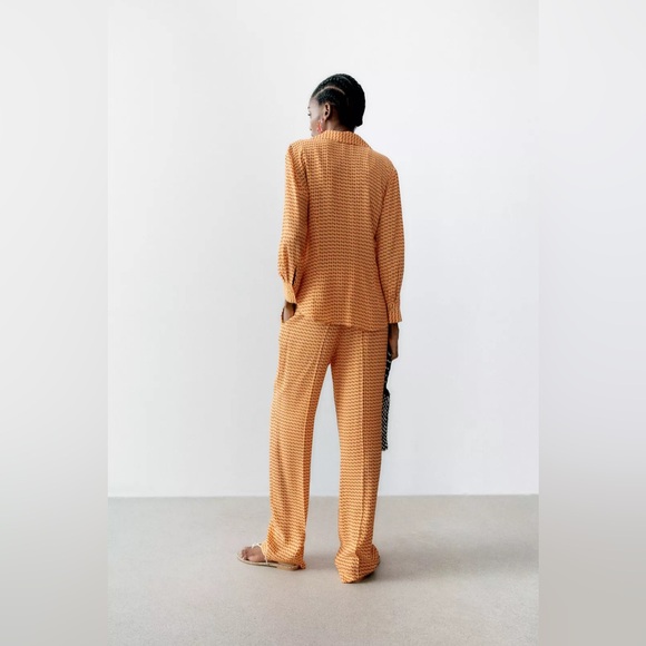 ZARA SET Trousers Geometric Printed Orange π - Picture 5 of 7